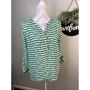 Sunday in Brooklyn MP Striped Green & White Blouse With Button Detail
